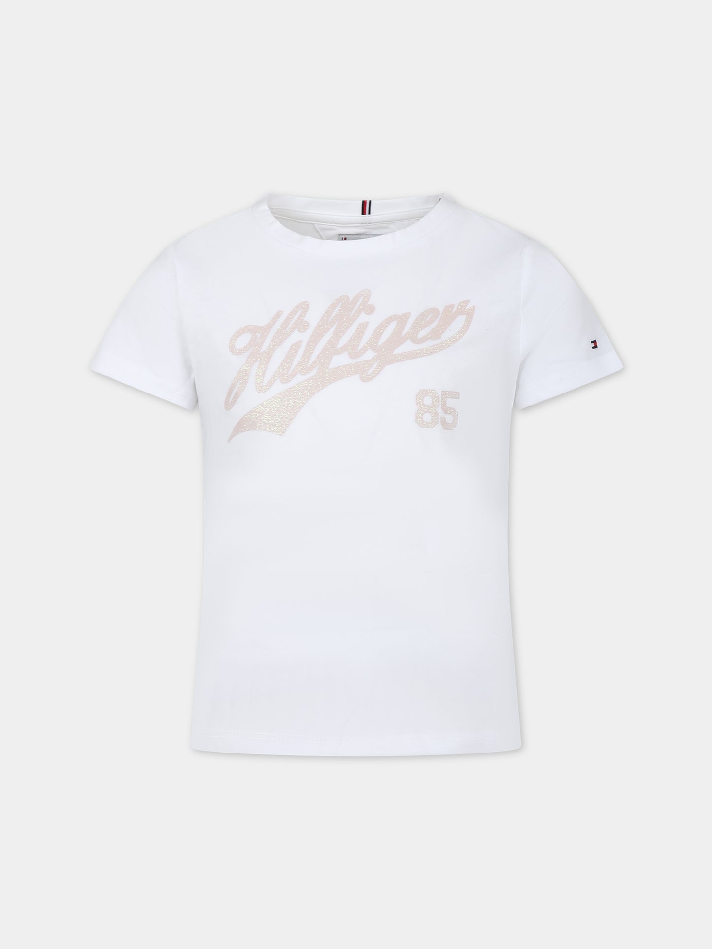 T-shirt bianca per bambina con logo,Tommy Hilfiger Junior,23FMTHKG0KG07718J YBR