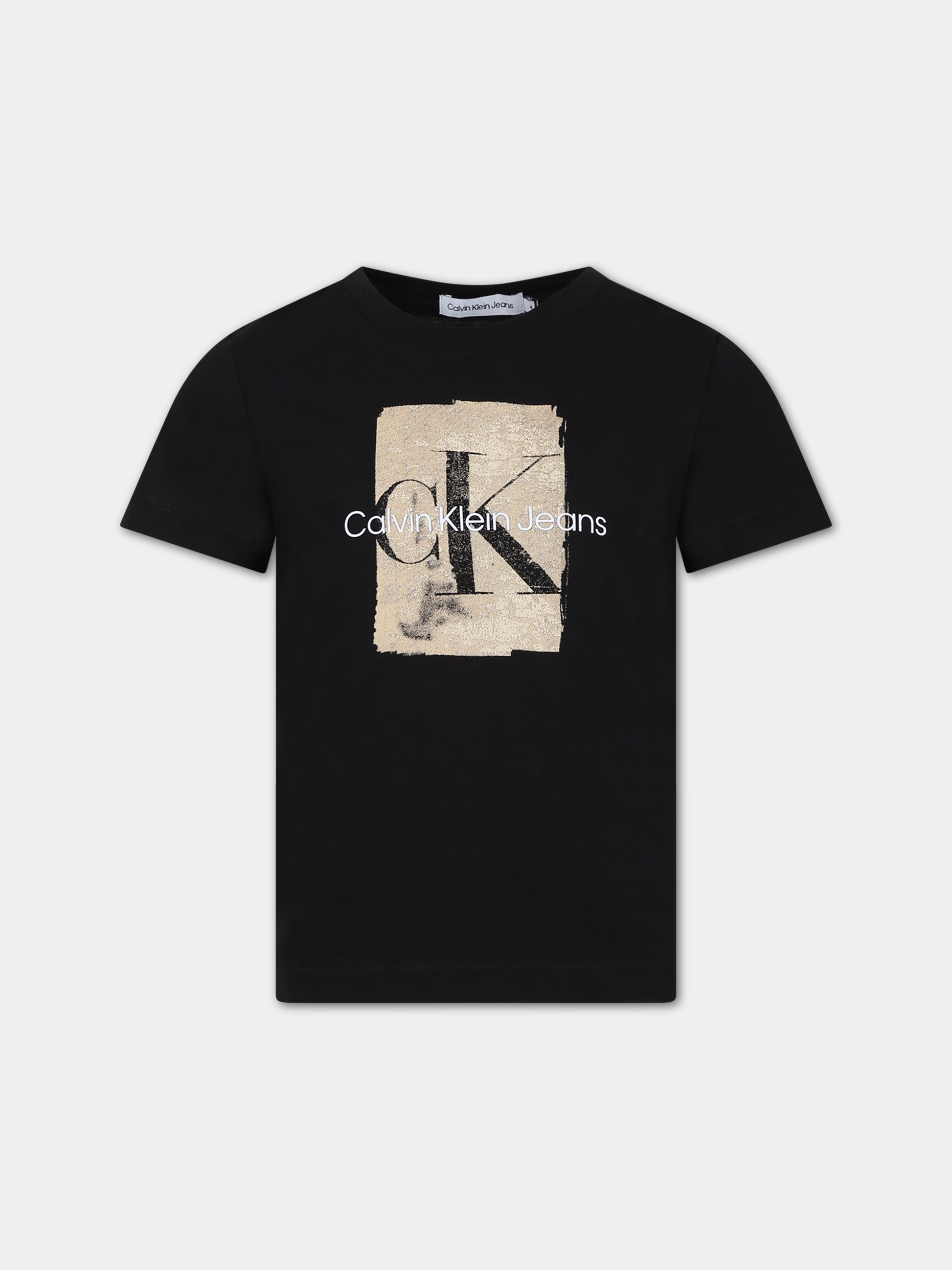 T-shirt nera per bambino con stampa logo,Calvin Klein Kids,23FMCKIB0IB01971 BEH