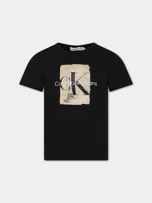 T-shirt nera per bambino con stampa logo,Calvin Klein Kids,23FMCKIB0IB01971 BEH