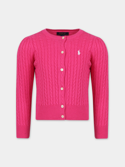 Cardigan fucsia per bambina con cavallino,Ralph Lauren Kids,543047058