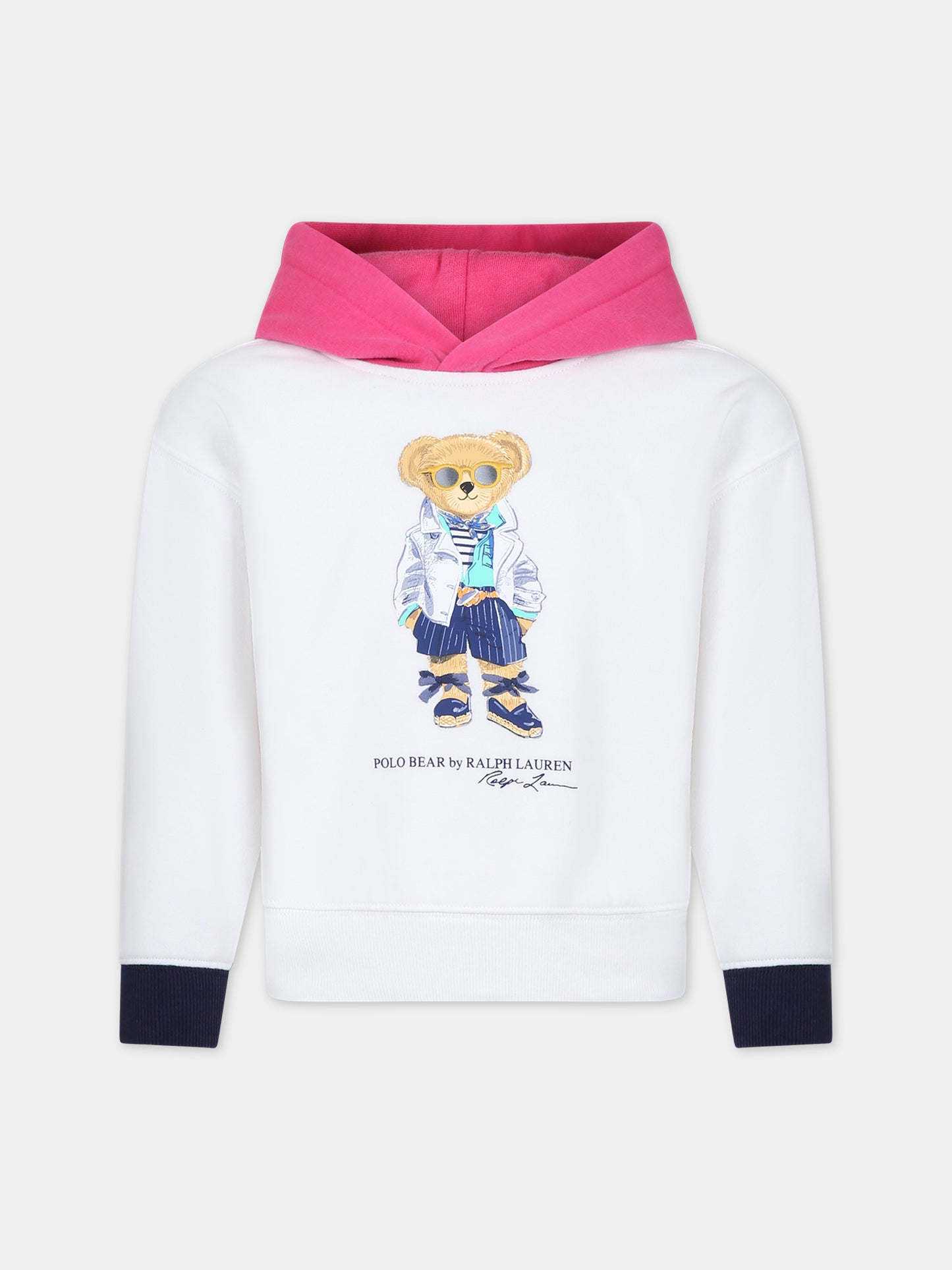 Felpa bianca per bambina con Polo Bear,Ralph Lauren Kids,926018001