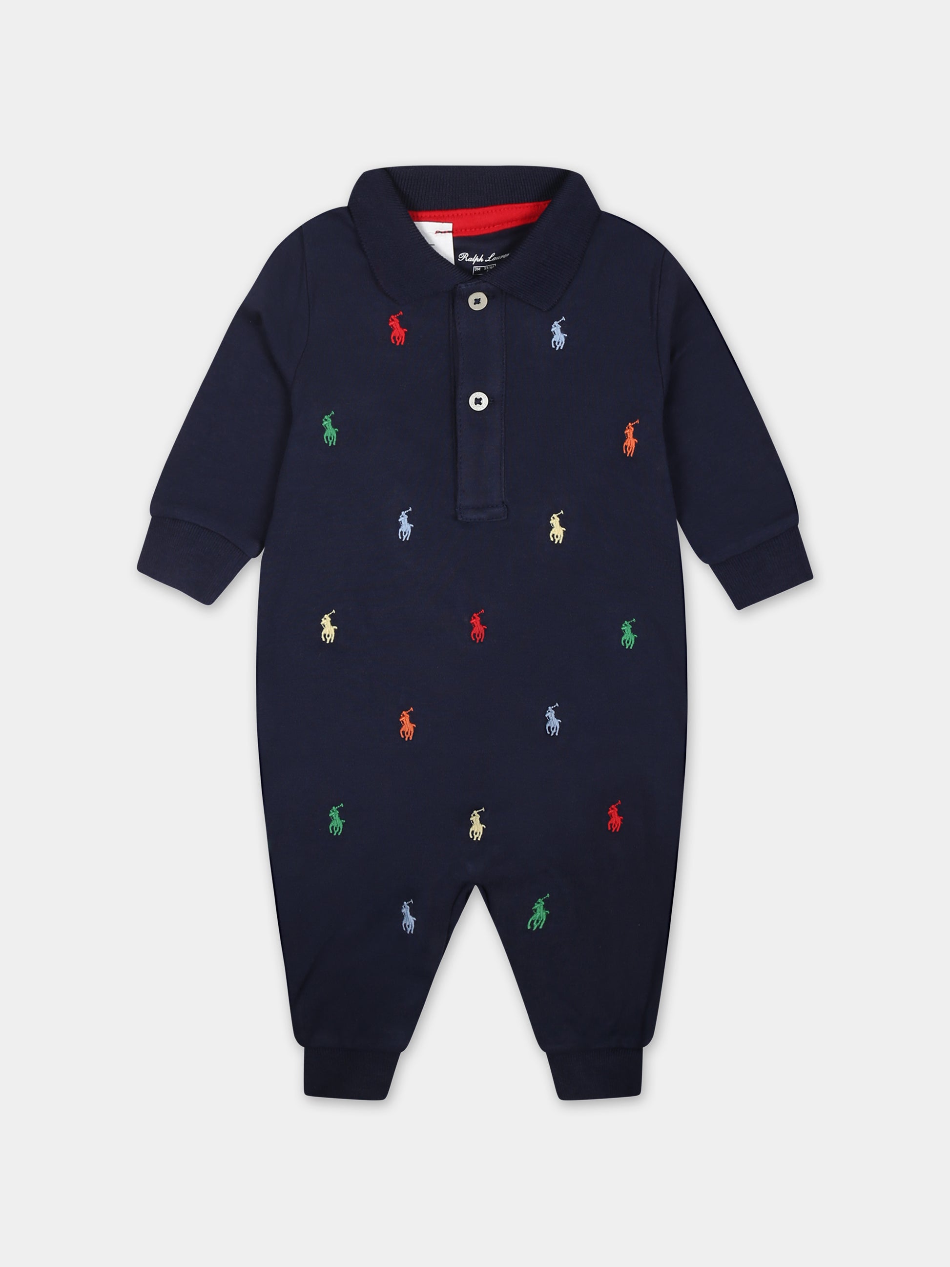 Tutina blu per neonato con cavallino,Ralph Lauren Kids,570117001