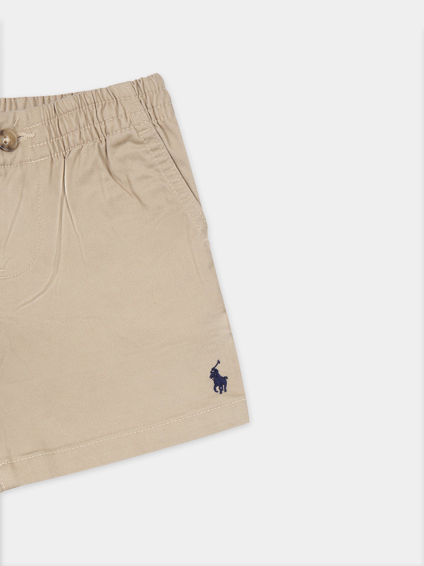 Shorts beige per neonato con ricamo,Ralph Lauren Kids,855350002