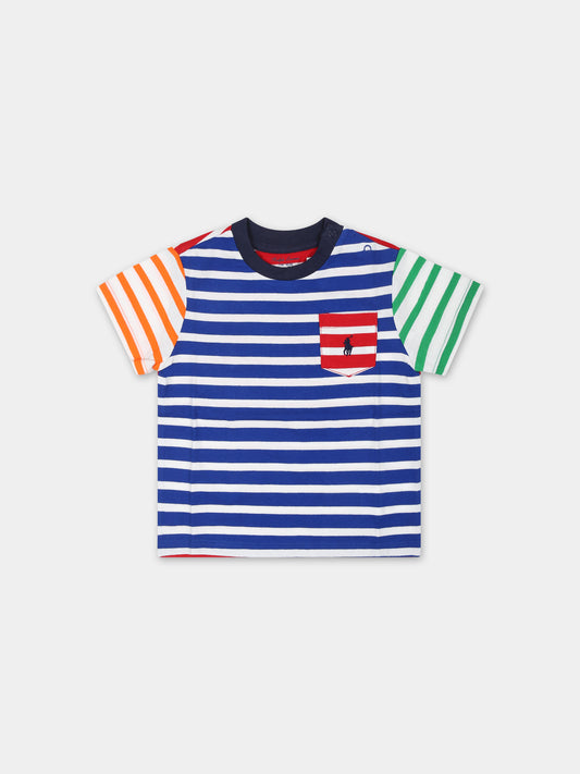 T-shirt blu per neonato con cavallino,Ralph Lauren Kids,926790001
