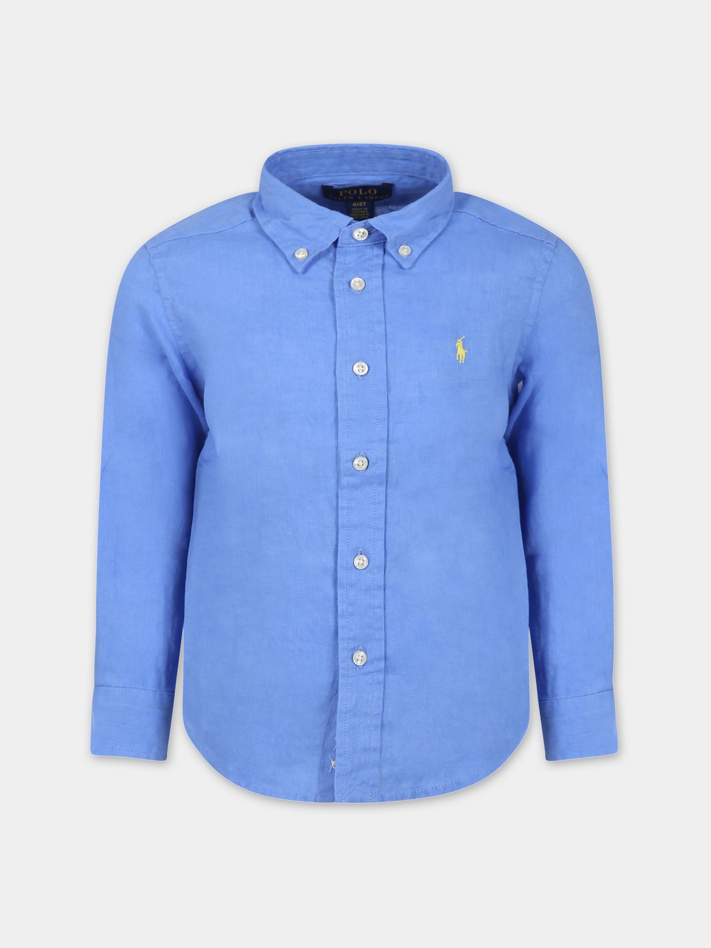 Camicia azzurra per bambino con cavallino,Ralph Lauren Kids,865270003