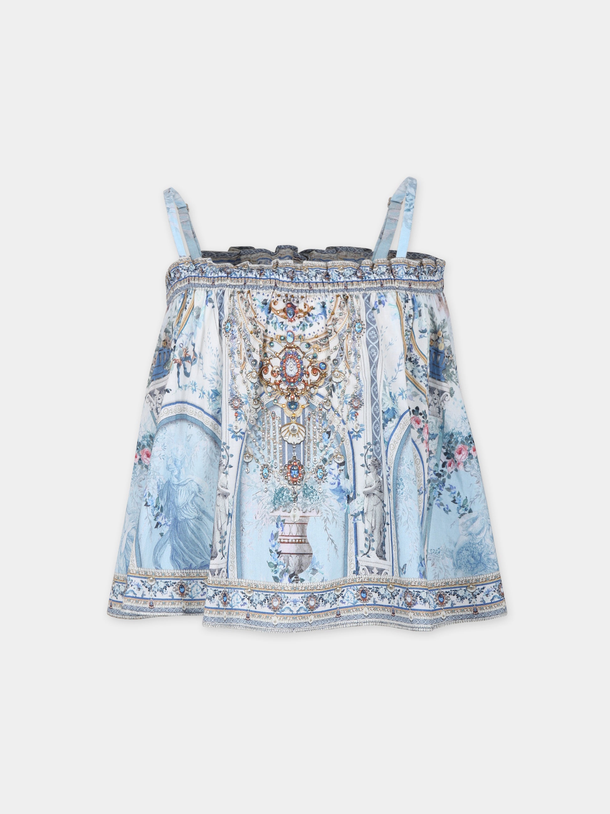 Top celeste per bambina con stampa floreale,Camilla,00025658 SEASOSIR