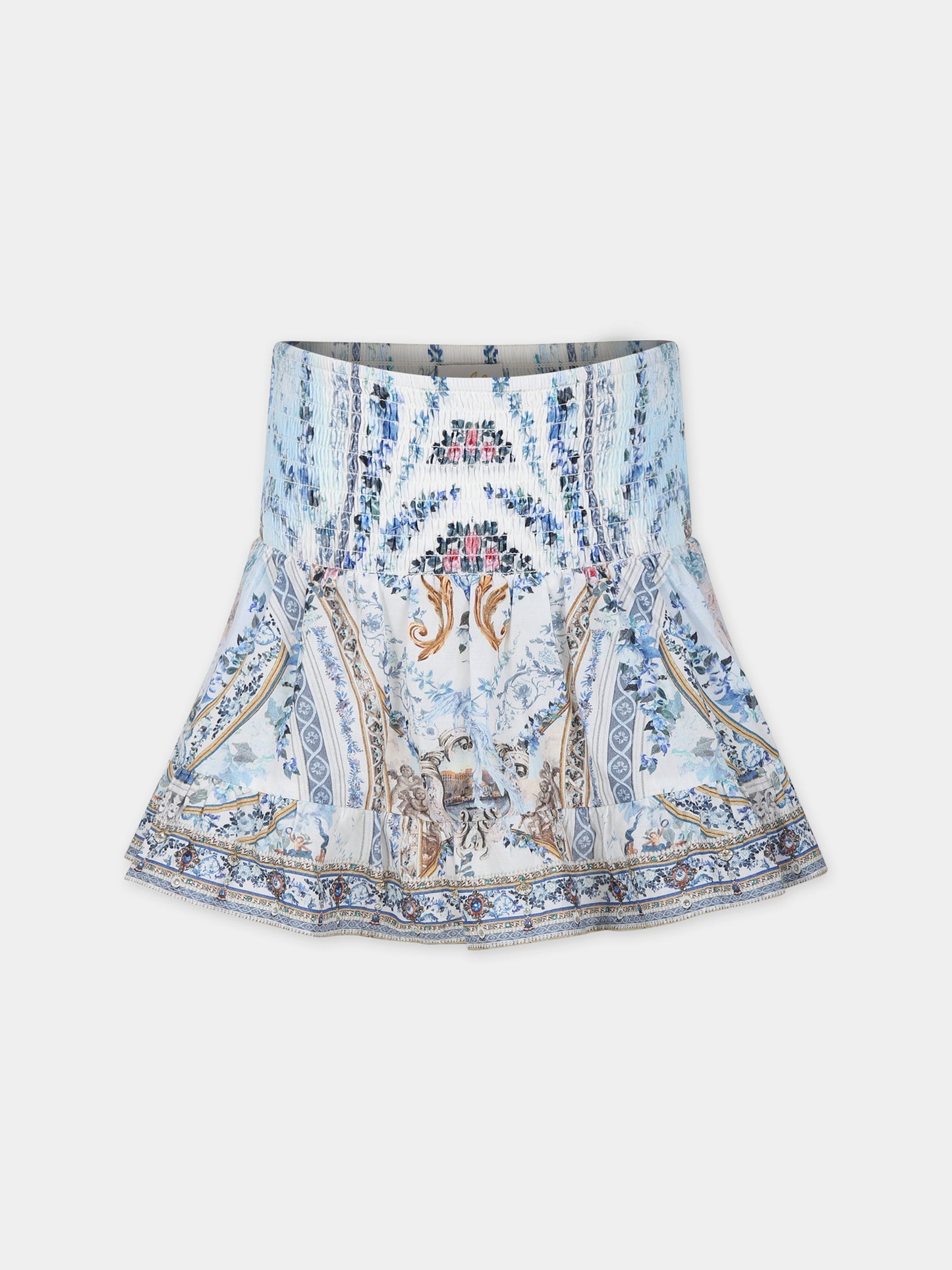 Gonna celeste per bambina con stampa floreale,Camilla,00025661 SEASOSIR