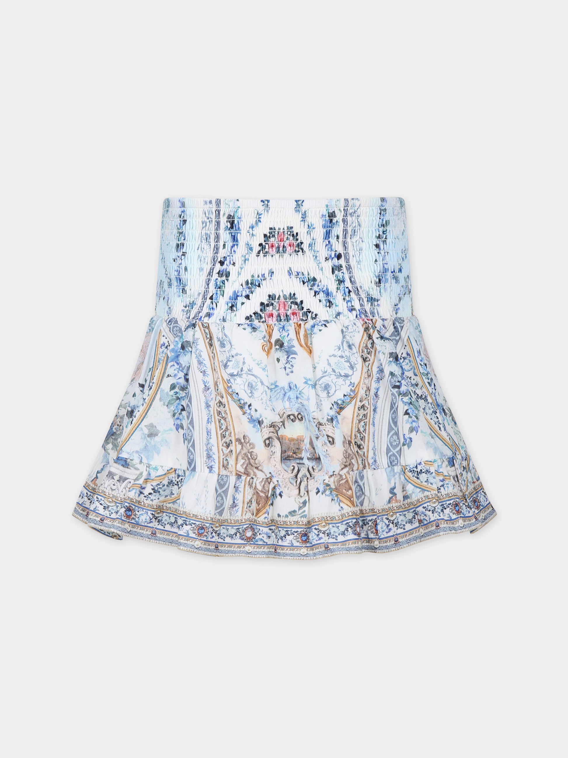 Gonna celeste per bambina con stampa floreale,Camilla,00025661 SEASOSIR