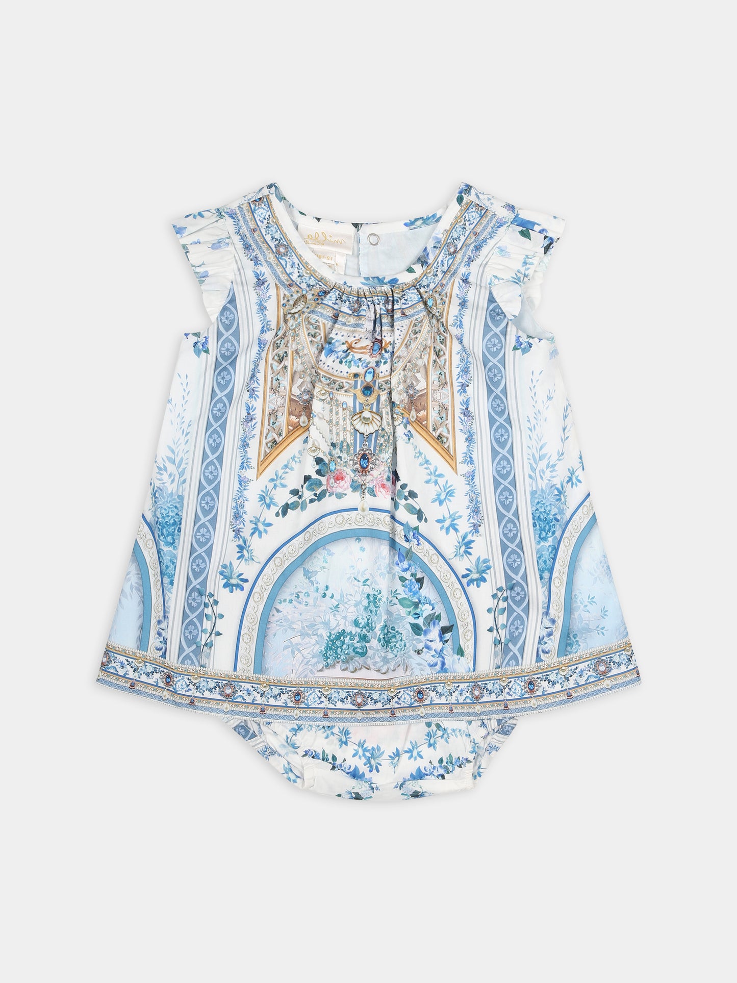 Vestito celeste per neonata con stampa floreale,Camilla,00025803 SEASOSIR