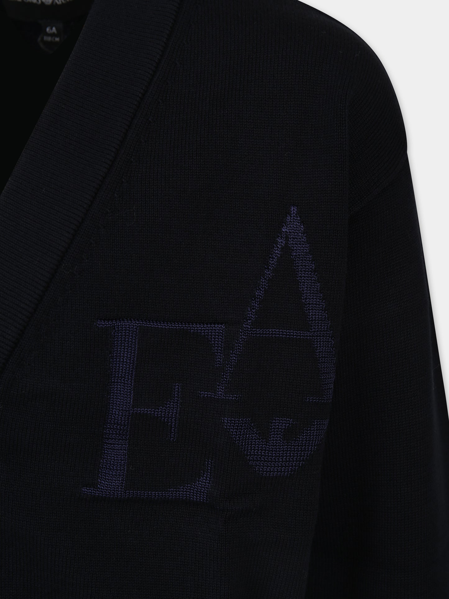 Cardigan blu per bambino con logo ricamato,Armani Junior,3D4M52 4MHUZ 0920