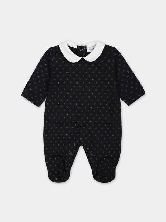 Tutina blu per neonato con logo aquilotto all-over,Armani Junior,8NND48 NJ05Z F919