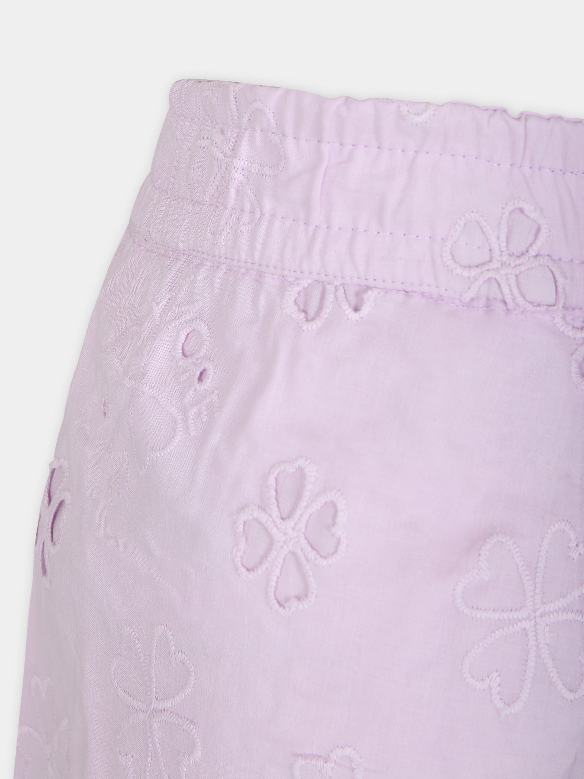 Pantalone casual rosa per bambina con pizzo macramé,Molo,2S24I103 8764