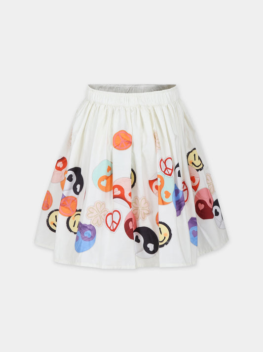 Gonna bianca per bambina con stampa smile,Molo,2S24D112 3462