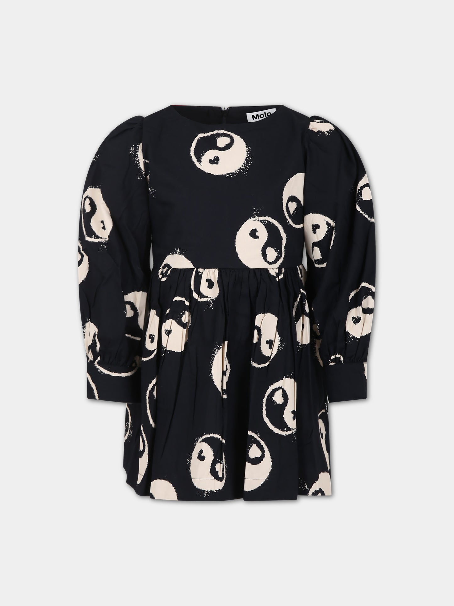 Vestito nero per bambina con stampa yin e yang,Molo,2S24E201 9052