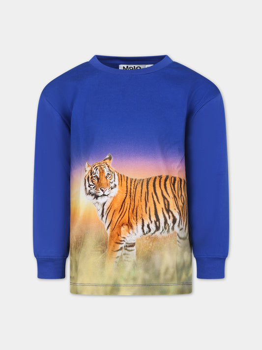 T-shirt blu per bambino con tigre,Molo,1S24A404 3542