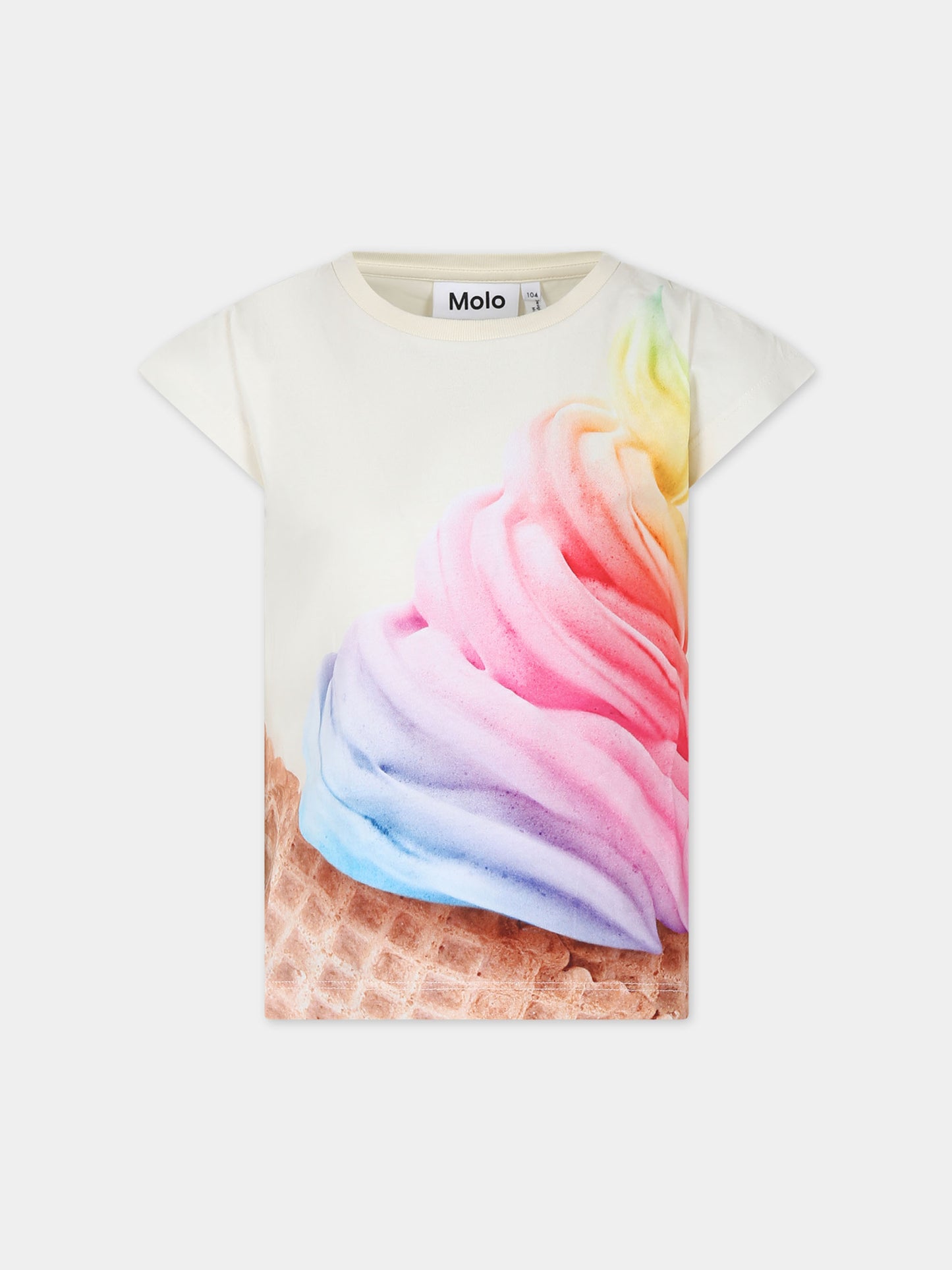 T-shirt avorio per bambina con stampa gelato,Molo,2S24A201 3414