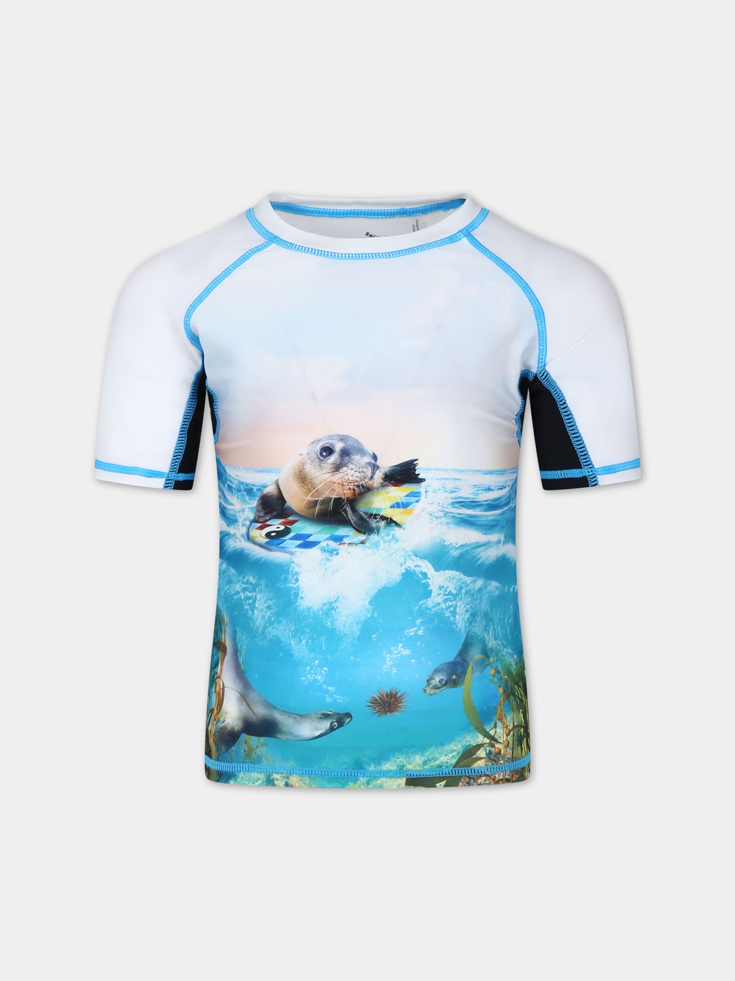 T-shirt celeste anti UV per bambino con stampa foche,Molo,8S24P203 3427