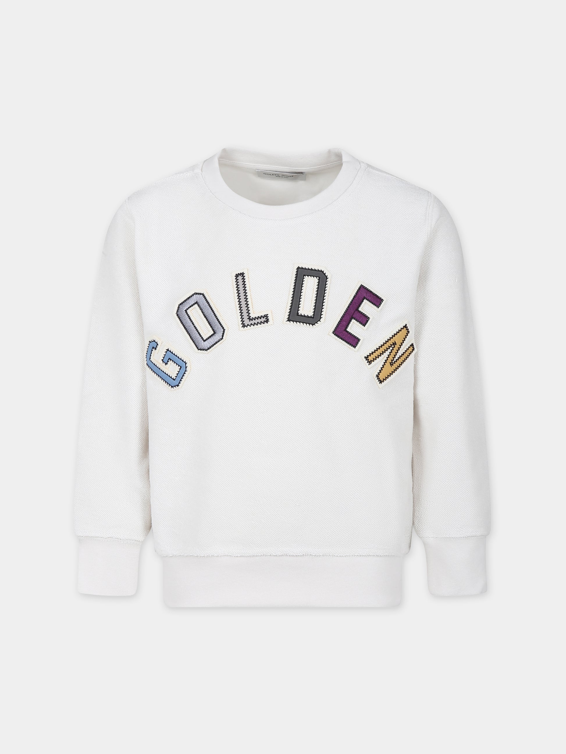 Felpa avorio per bambini con logo,Golden Goose,GKP01402 P001540 11788