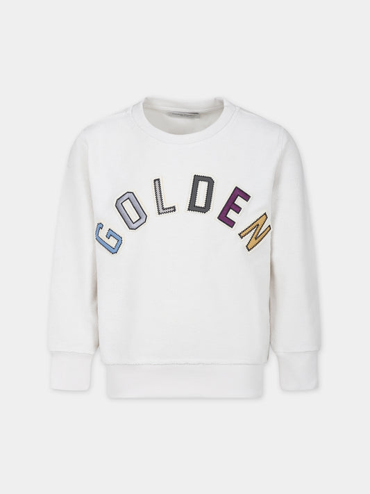 Felpa avorio per bambini con logo,Golden Goose,GKP01402 P001540 11788