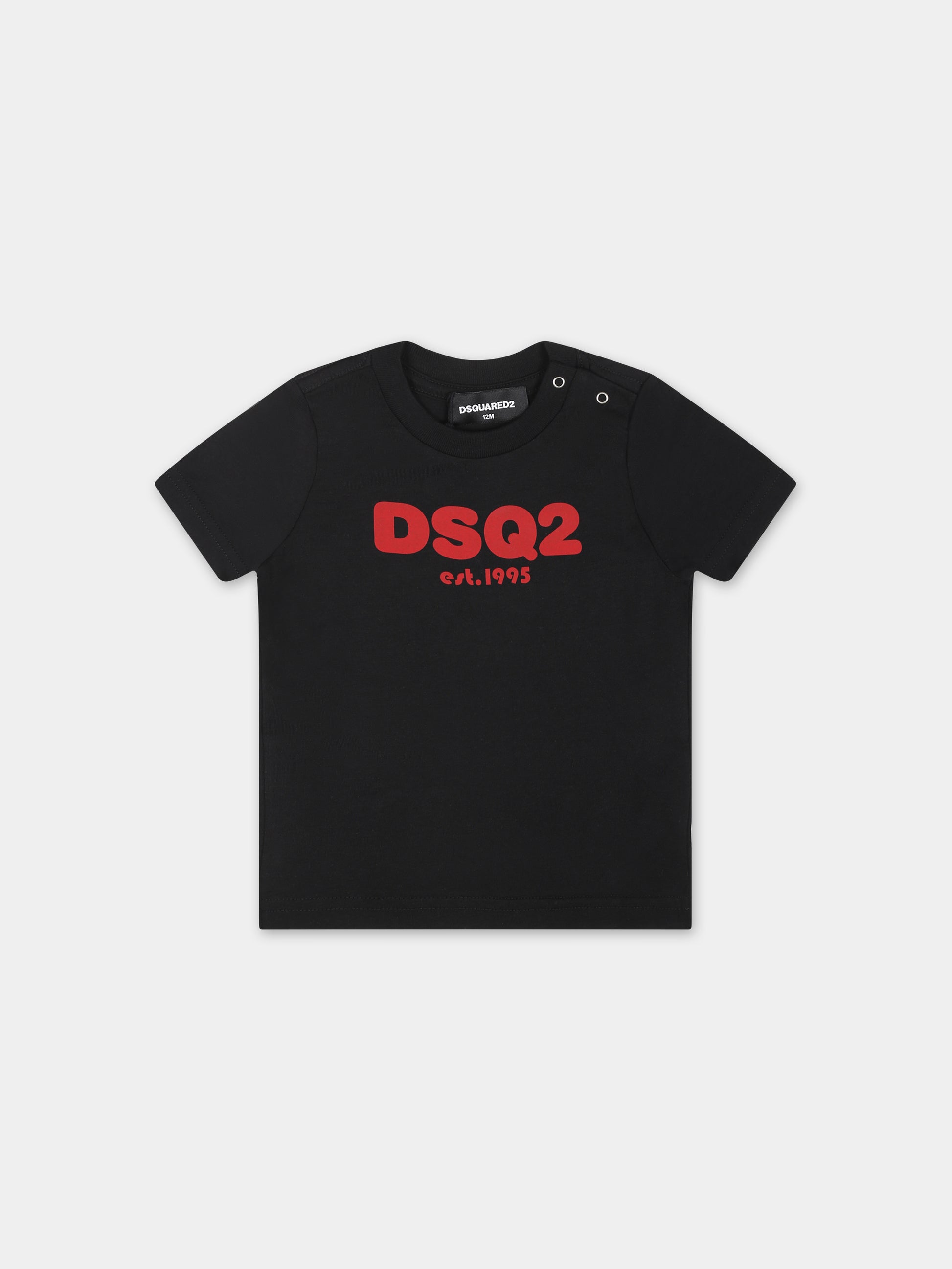 T-shirt nera per neonato con logo,Dsquared2,DQ2139 D00MV D2T1024B DQ900
