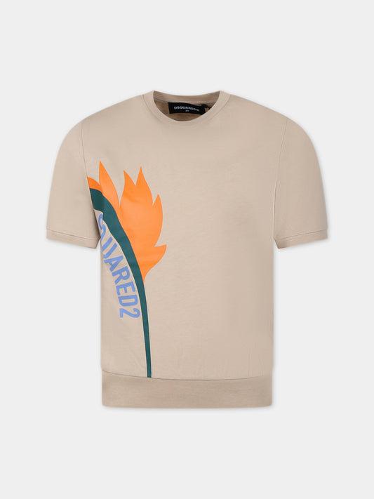 T-shirt beige per bambino con logo,Dsquared2,DQ2174 D00MM D2T1035U DQ718