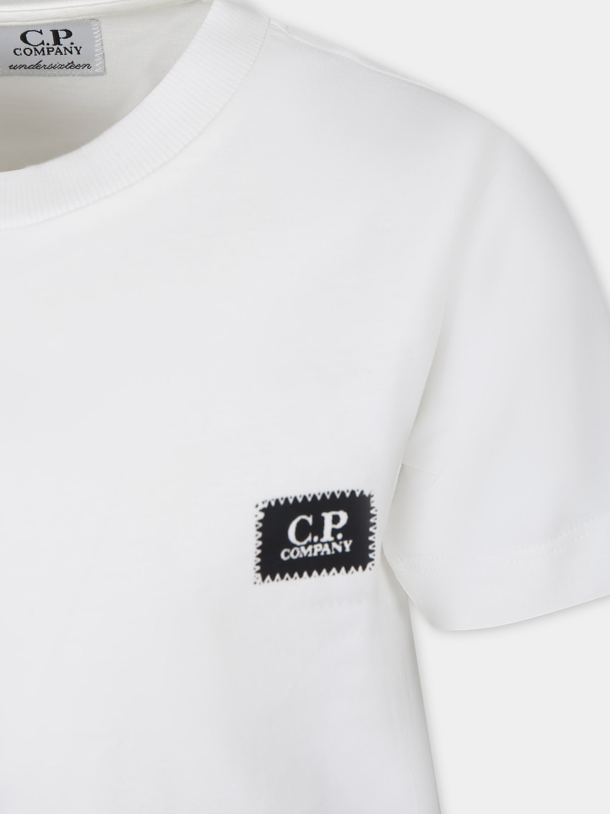 T-shirt bianca per bambino con logo,C. P. Company,CNM008 LAA17 10135