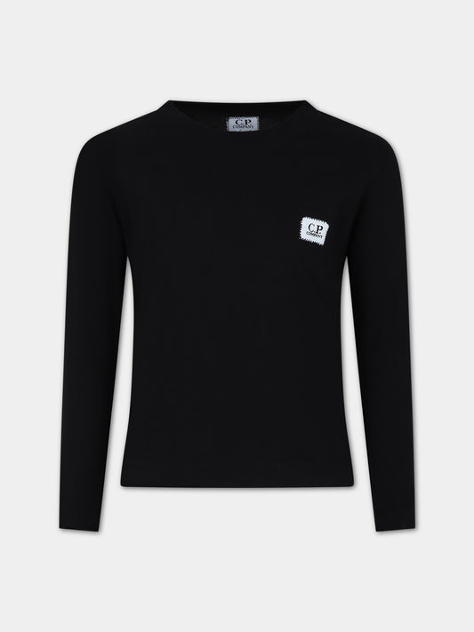 T-shirt nera per bambino con logo,C. P. Company,CUO000 LAA17 60100