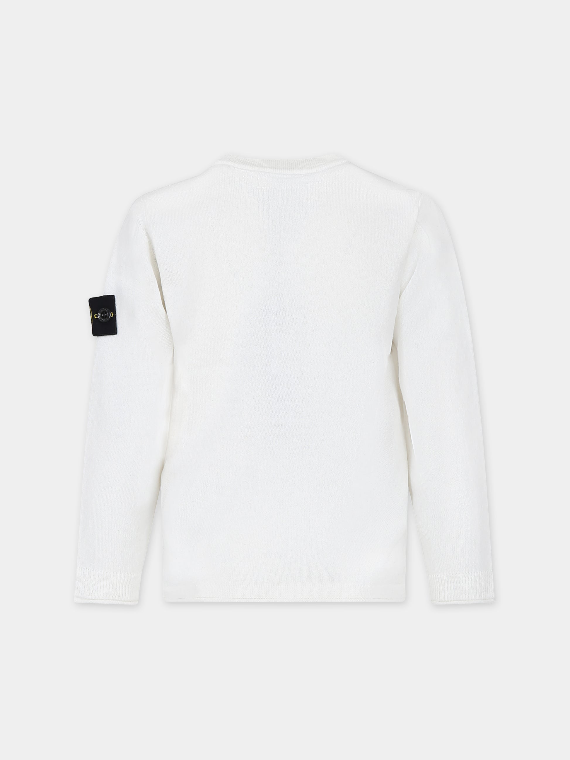 Maglione bianco per bambino con bussola,Stone Island Junior,8016505B9 V0001