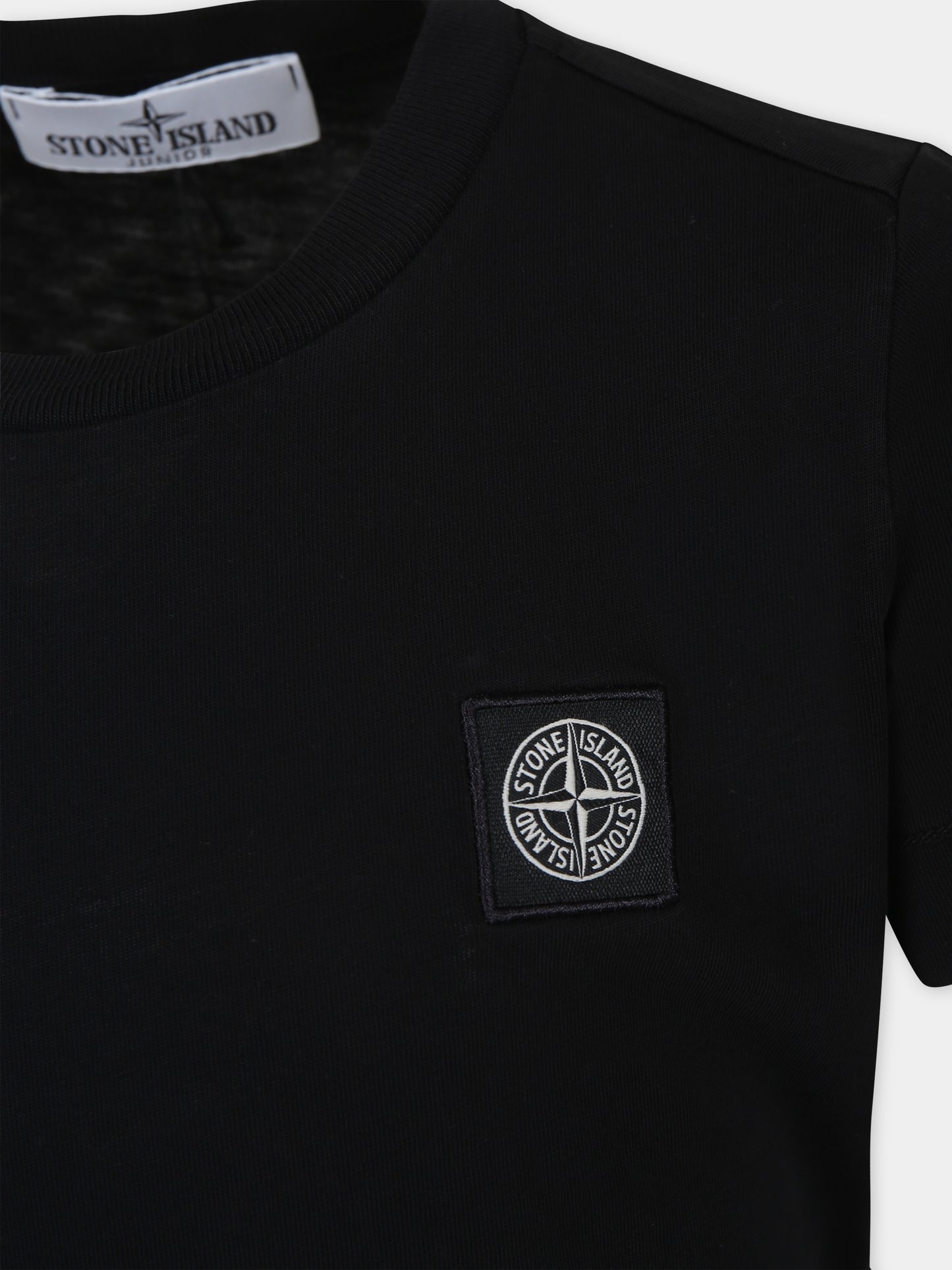 T-shirt nera per bambino con logo,Stone Island Junior,801620147 V0029