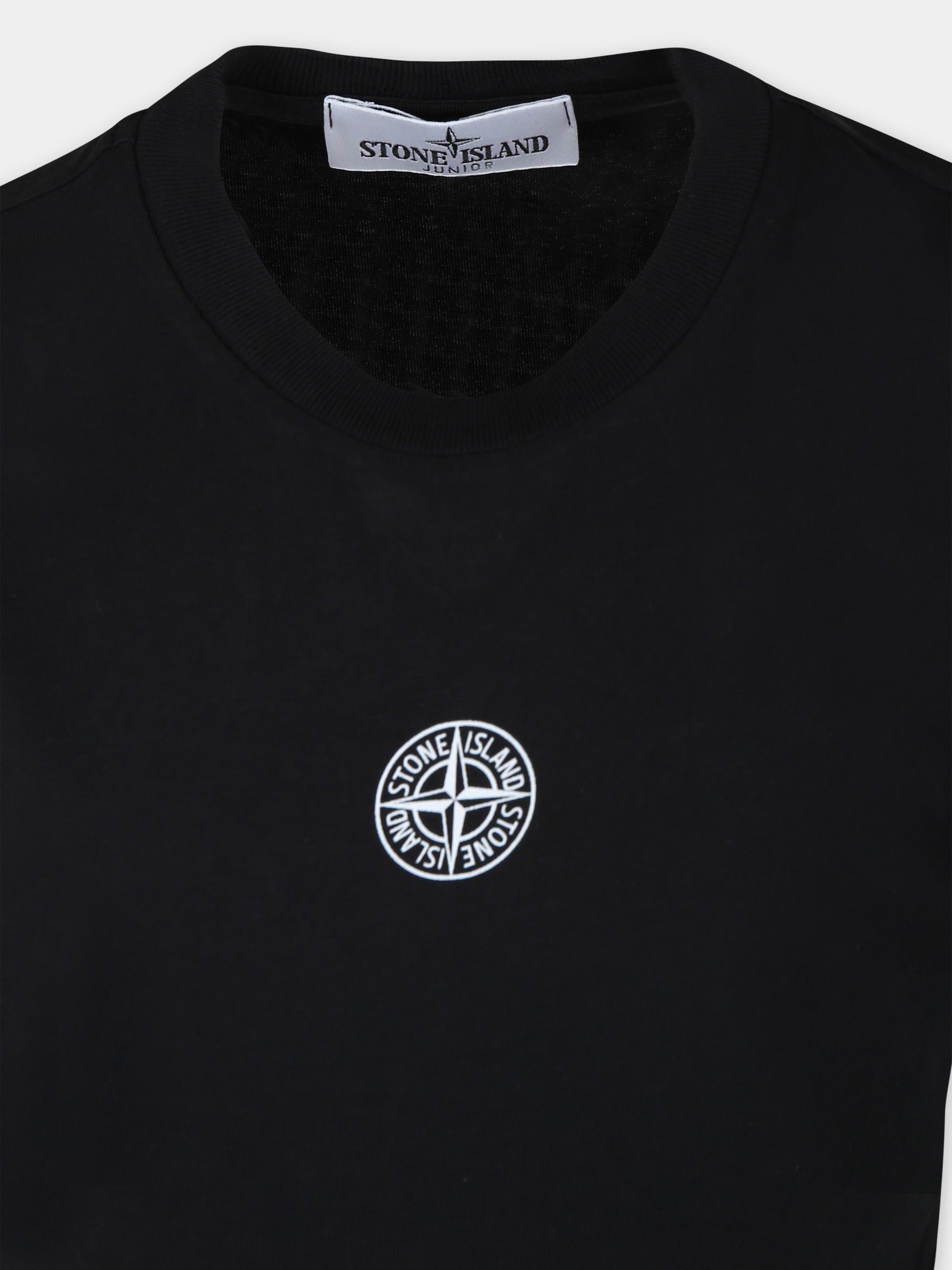 T-shirt nera per bambino con logo,Stone Island Junior,801621071 V0029