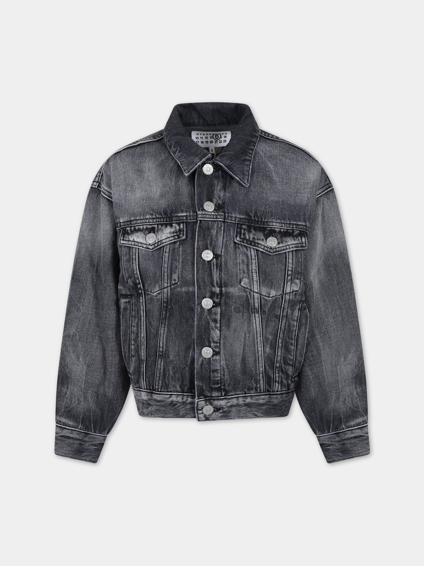 Giubbotto di jeans grigio per bambini con logo,Mm6 Maison Margiela,M60449 MM02L MM6J44AU M602