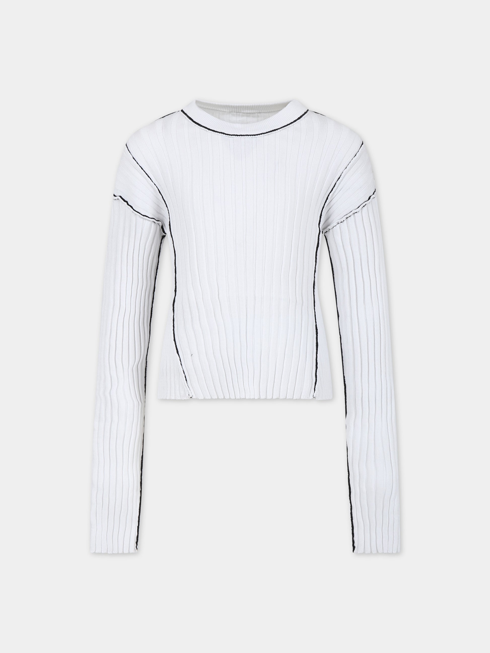 Maglione bianco per bambina con cuciture a contrasto,Mm6 Maison Margiela,M60539 MM02R MM6K26U M6100