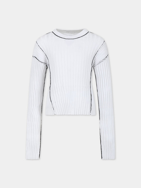 Maglione bianco per bambina con cuciture a contrasto,Mm6 Maison Margiela,M60539 MM02R MM6K26U M6100
