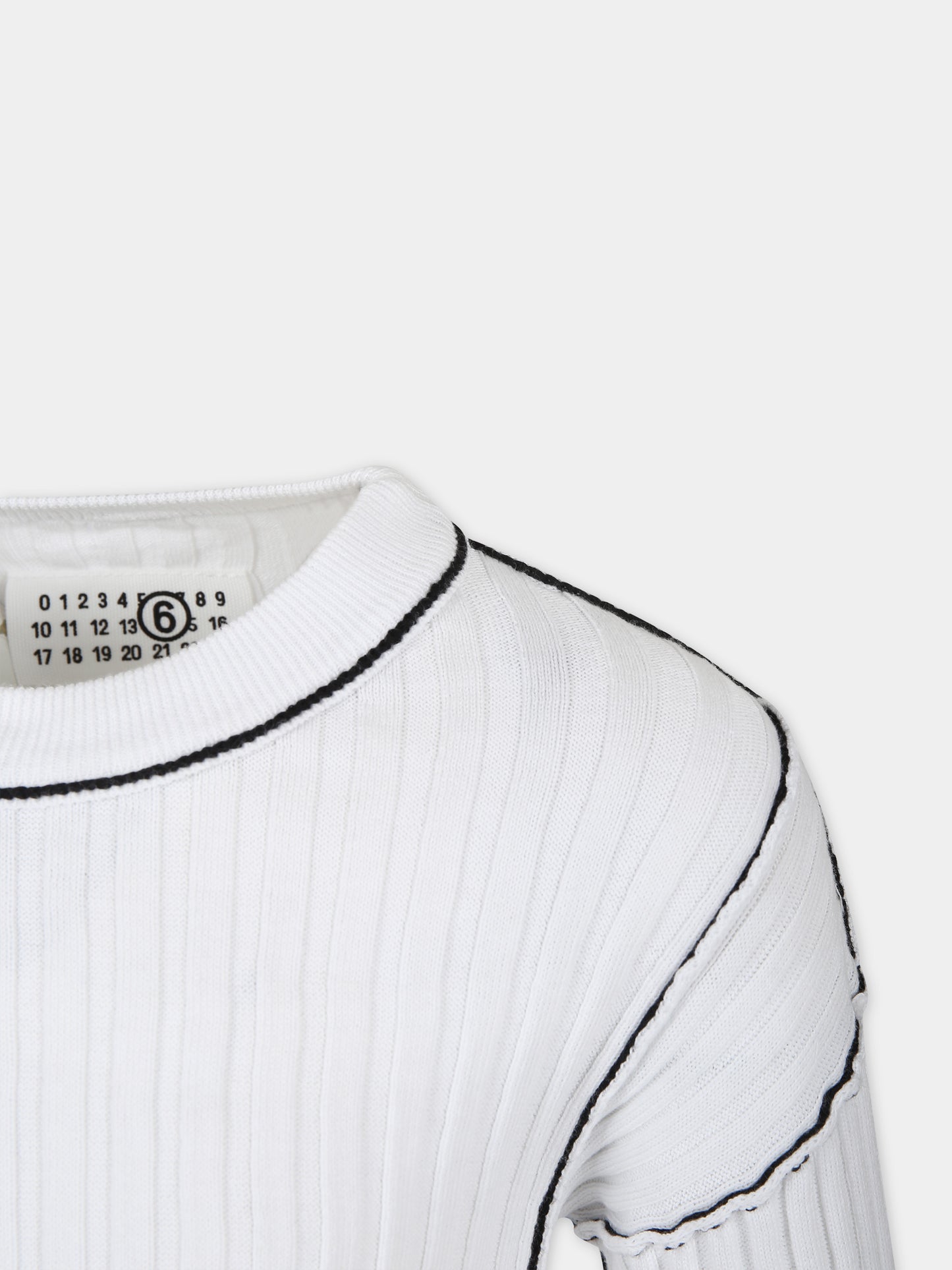 Maglione bianco per bambina con cuciture a contrasto,Mm6 Maison Margiela,M60539 MM02R MM6K26U M6100