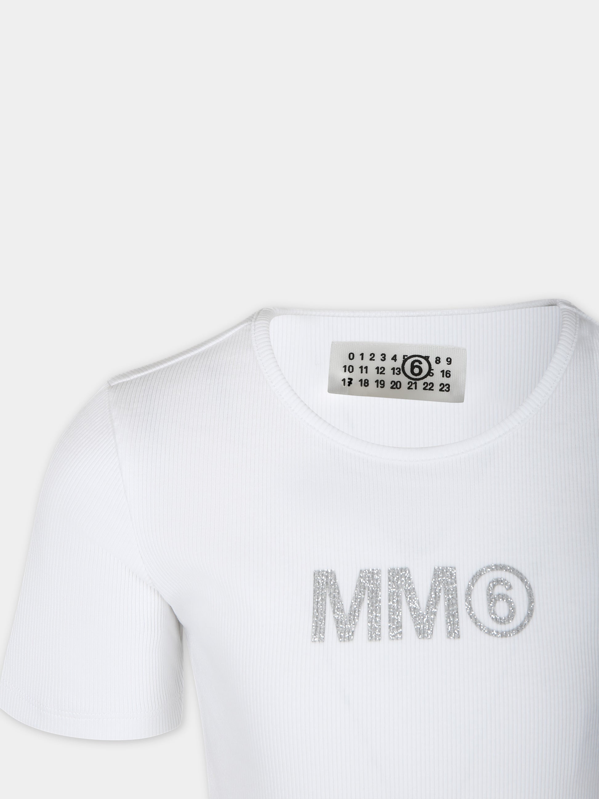 T-shirt bianca per bambina con logo,Mm6 Maison Margiela,M60594 MM02G MM6T84U M6100