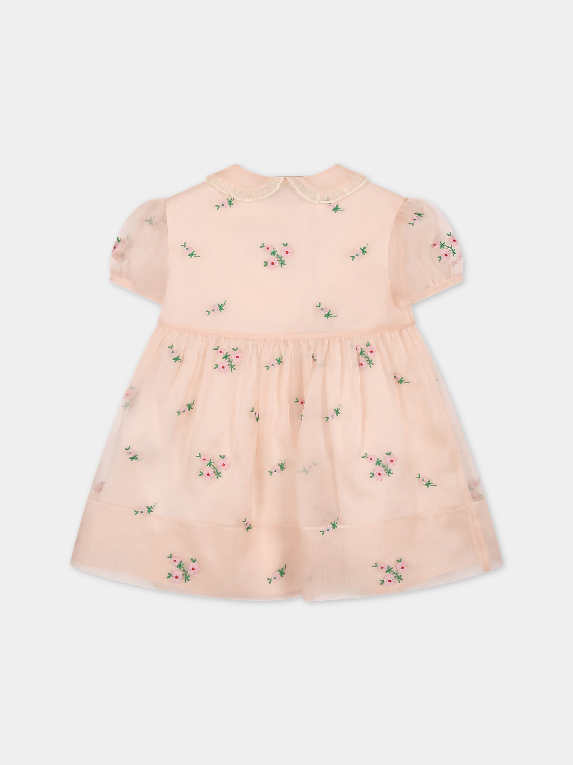 Vestito rosa per neonata con roselline ricamate all-over,Gucci Kids,772838 ZAPOM 5750