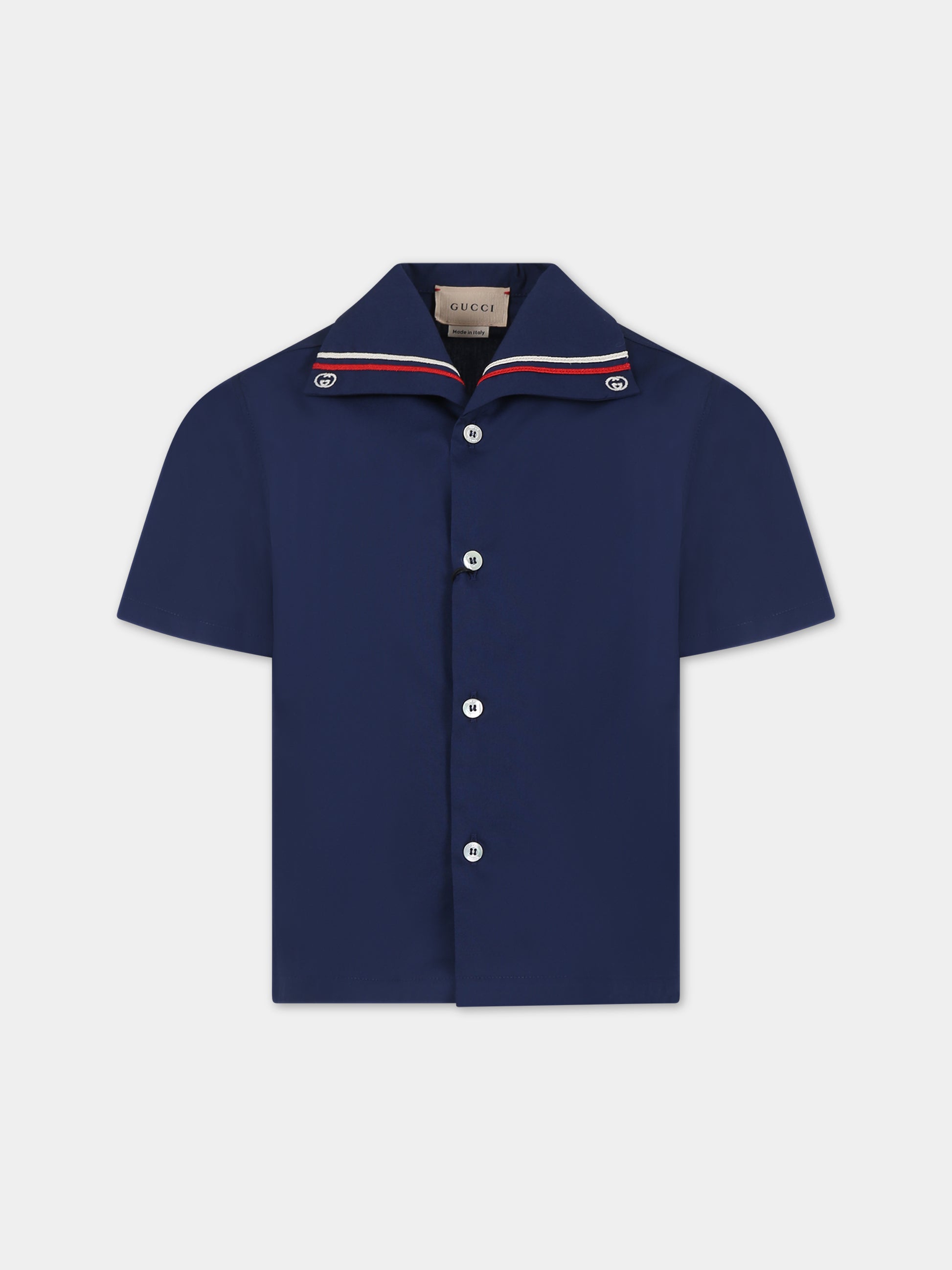 Camicia blu per bambino con doppia G,Gucci Kids,760279 XWA0C 4265