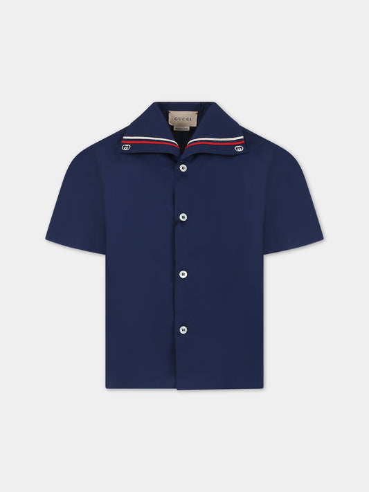 Camicia blu per bambino con doppia G,Gucci Kids,760279 XWA0C 4265