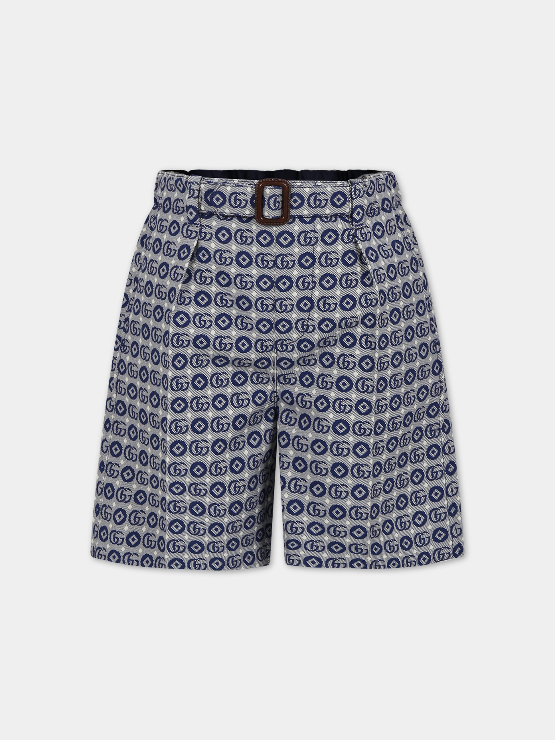 Shorts blu per bambino con motivo geometrico e GG all-over,Gucci Kids,760259 XWATR 4262