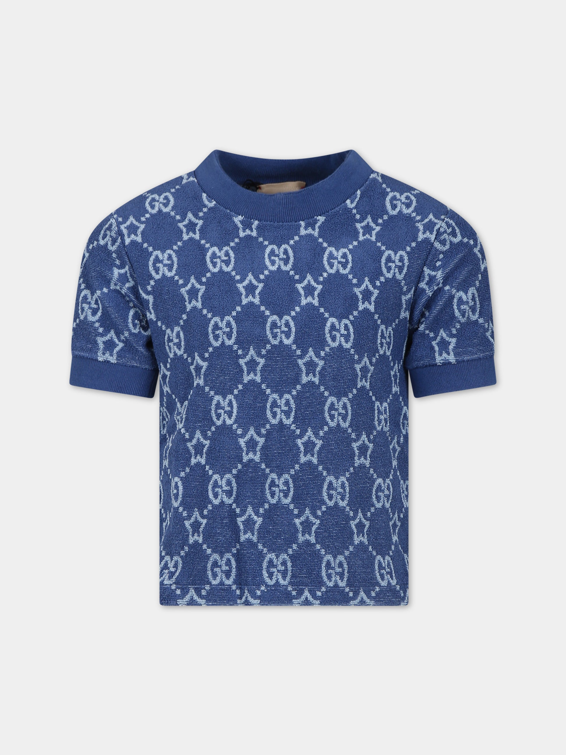 T-shirt blu per bambino con stelle GG,Gucci Kids,758855 XJF5D 4695