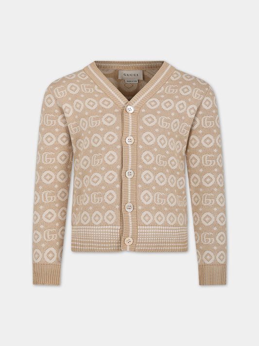 Cardigan beige per bambino con doppia G,Gucci Kids,770161 XKDRV 2441