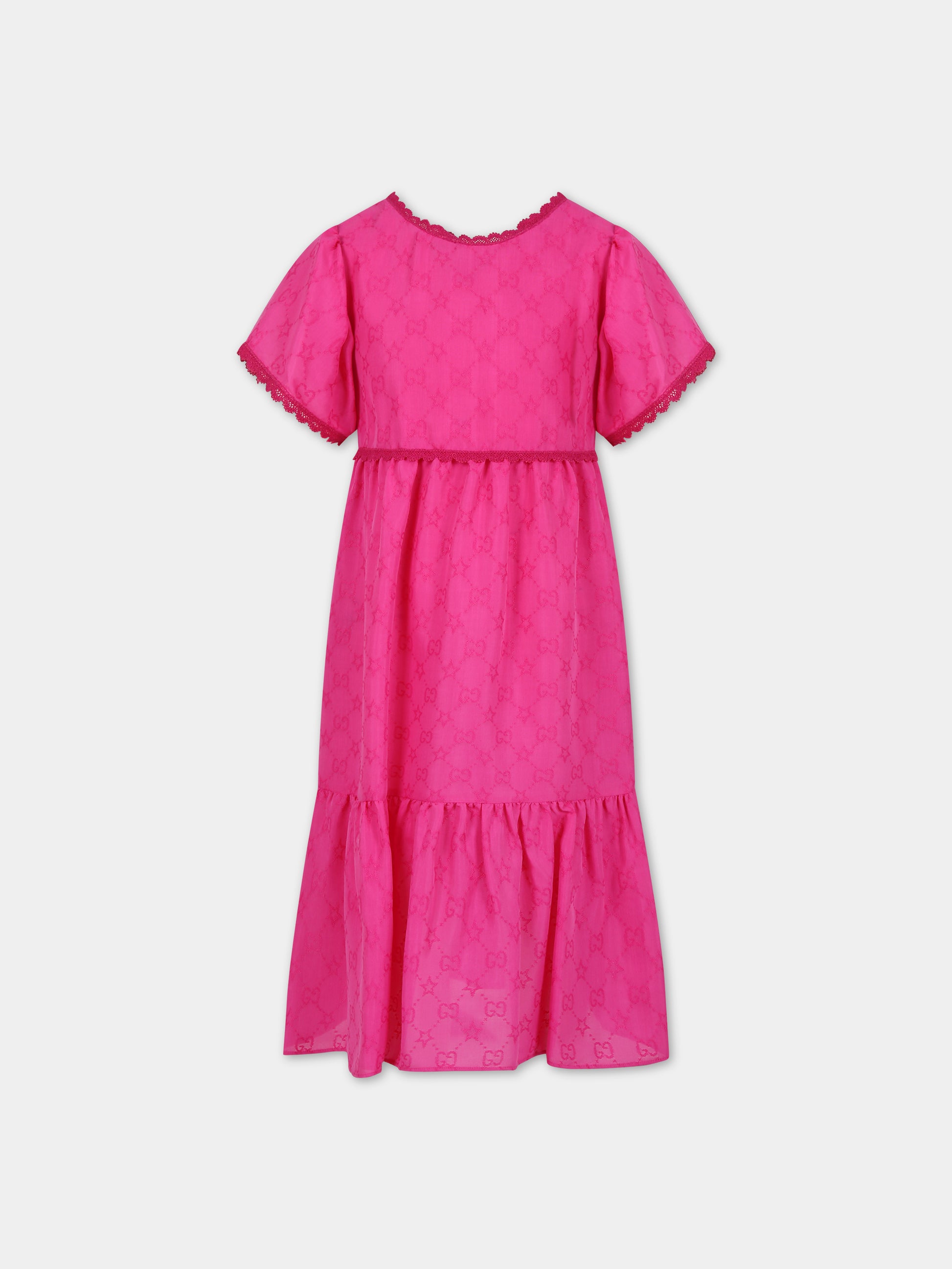 Vestito fucsia per bambina con doppia G all-over,Gucci Kids,772998 XWAZJ 5436