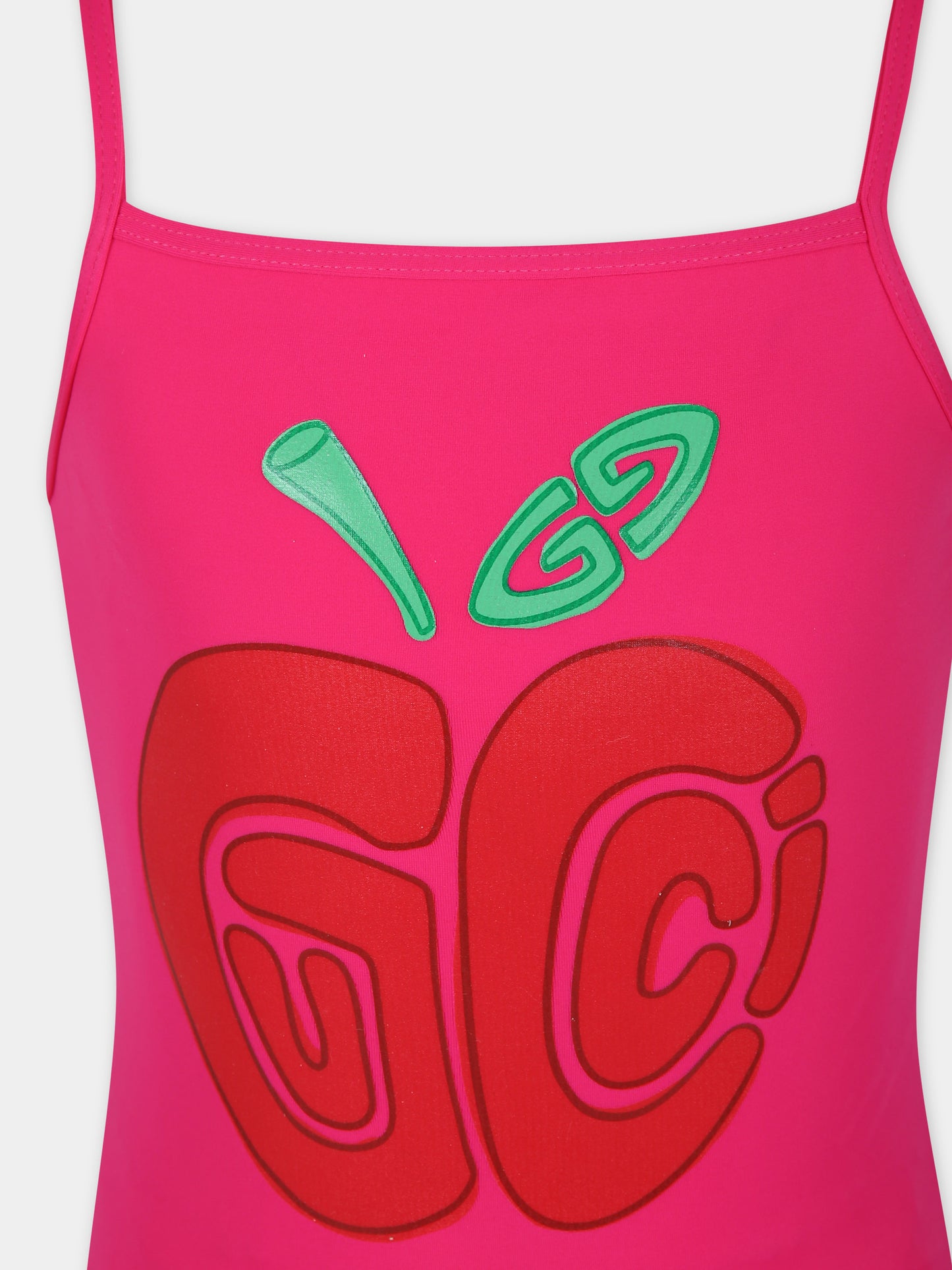 Costume intero fucsia per bambina con stampa mela Gucci,Gucci Kids,773029 XJF70 5716