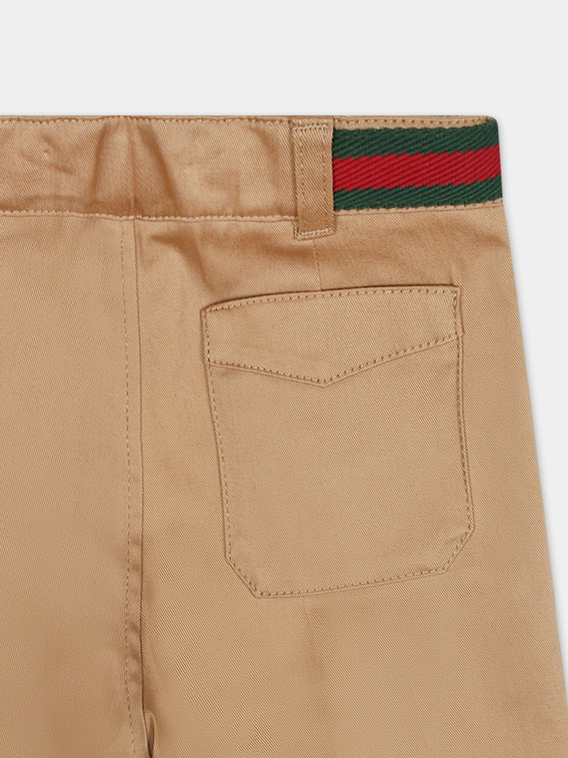 Pantaloni beige per neonato con dettaglio Web,Gucci Kids,778590 XWA0I 9813