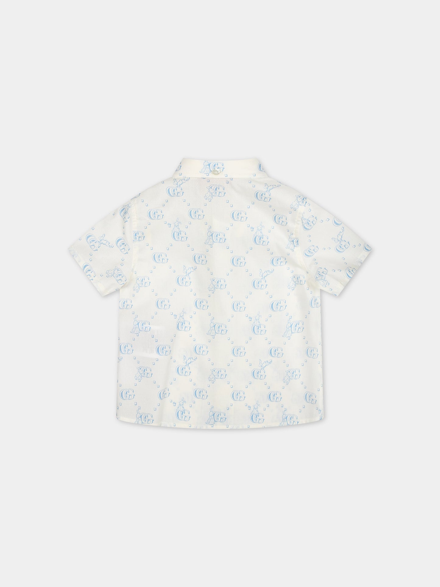 Camicia bianca per neonato con logo GG celeste e coniglio,Gucci Kids,770575 XWA0R 9183