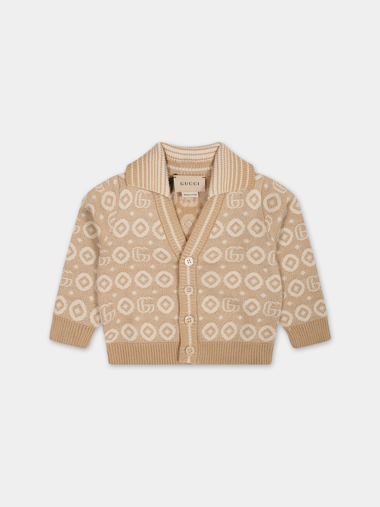 Cardigan beige per neonato con doppia G,Gucci Kids,766423 XKDRV 2441