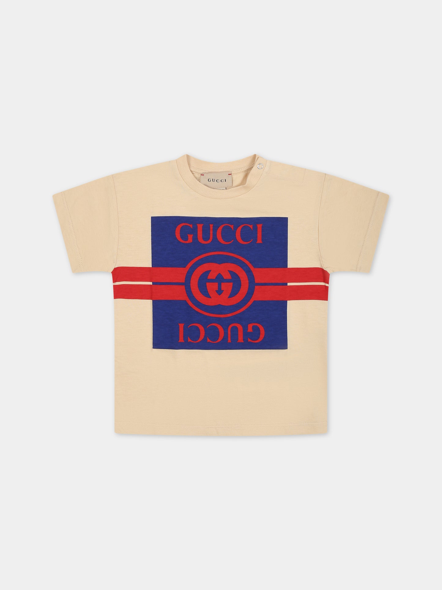 T-shirt avorio per neonata con doppia G,Gucci Kids,576871 XJF50 7524