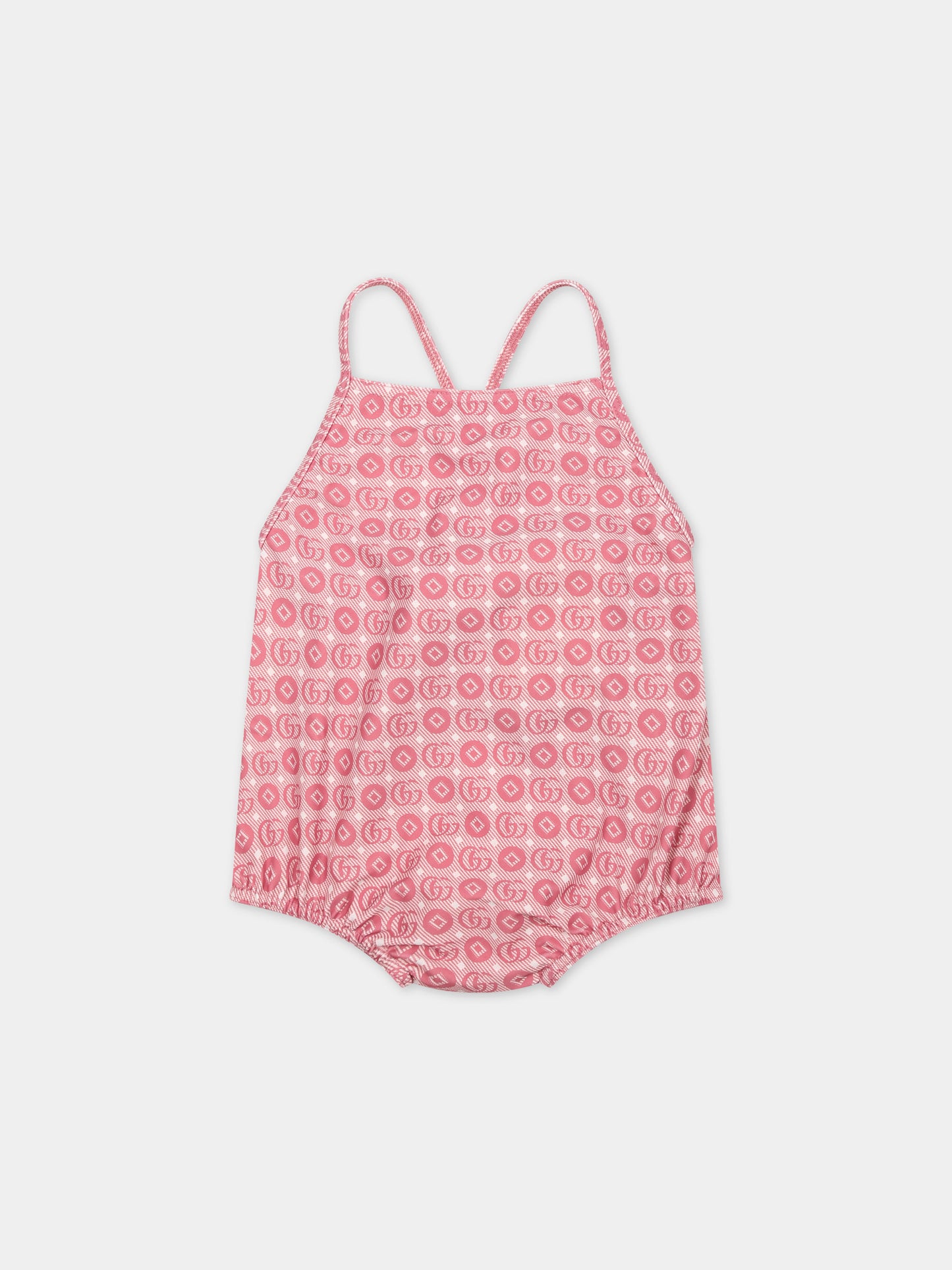 Costume intero rosa per neonata con motivo geometrico e Doppia G,Gucci Kids,773031 XJF7Z 5152