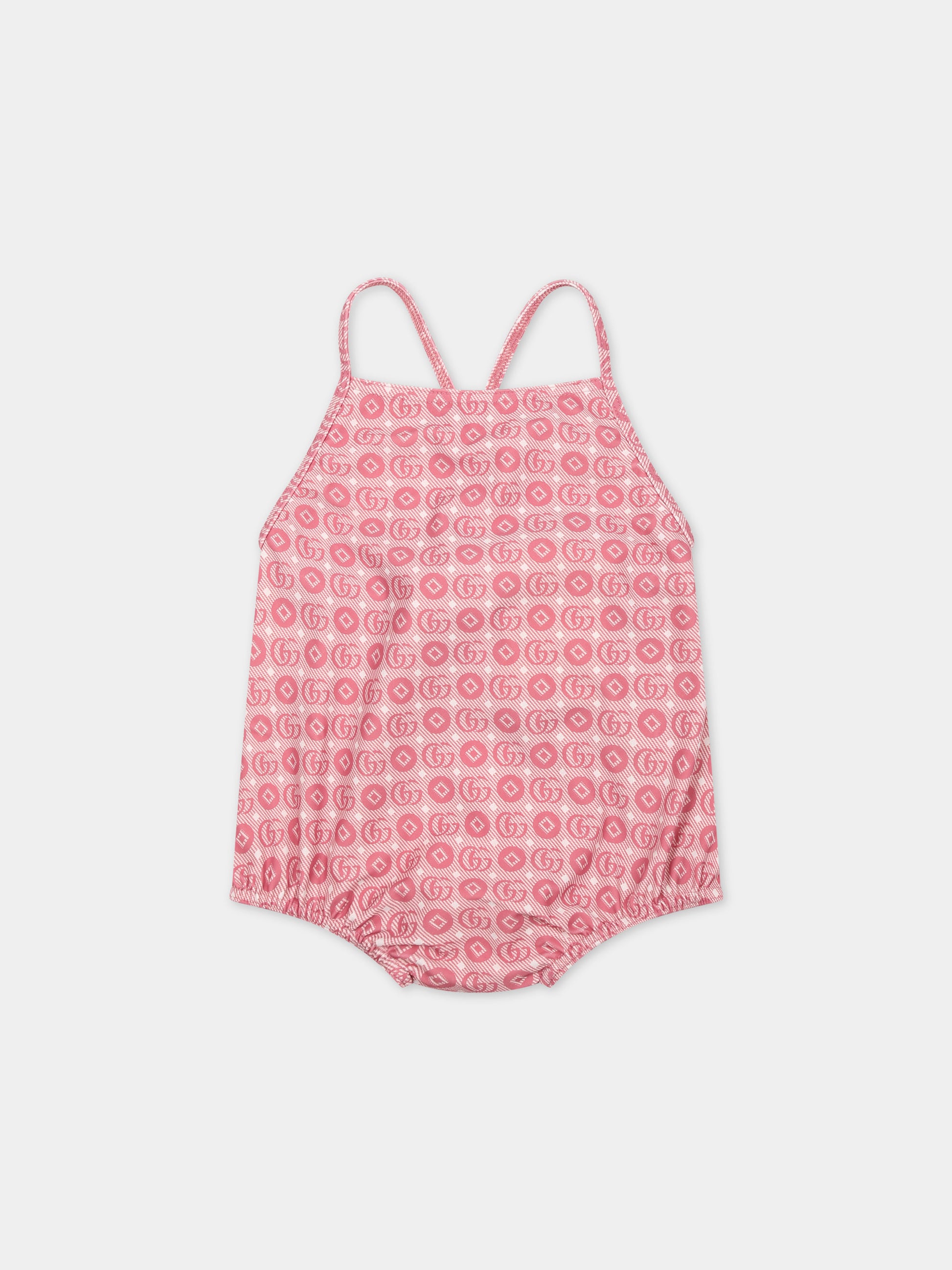 Costume intero rosa per neonata con motivo geometrico e Doppia G,Gucci Kids,773031 XJF7Z 5152