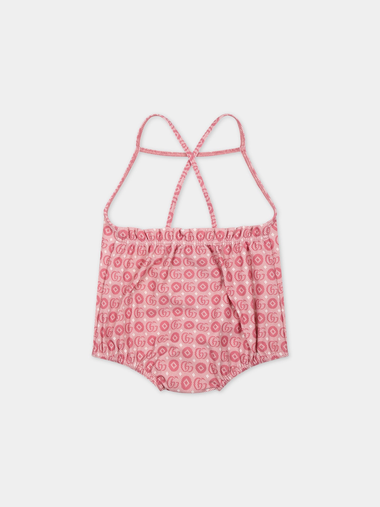 Costume intero rosa per neonata con motivo geometrico e Doppia G,Gucci Kids,773031 XJF7Z 5152